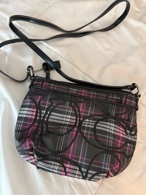 Coach Black and Pink Plaid Signature Crossbody